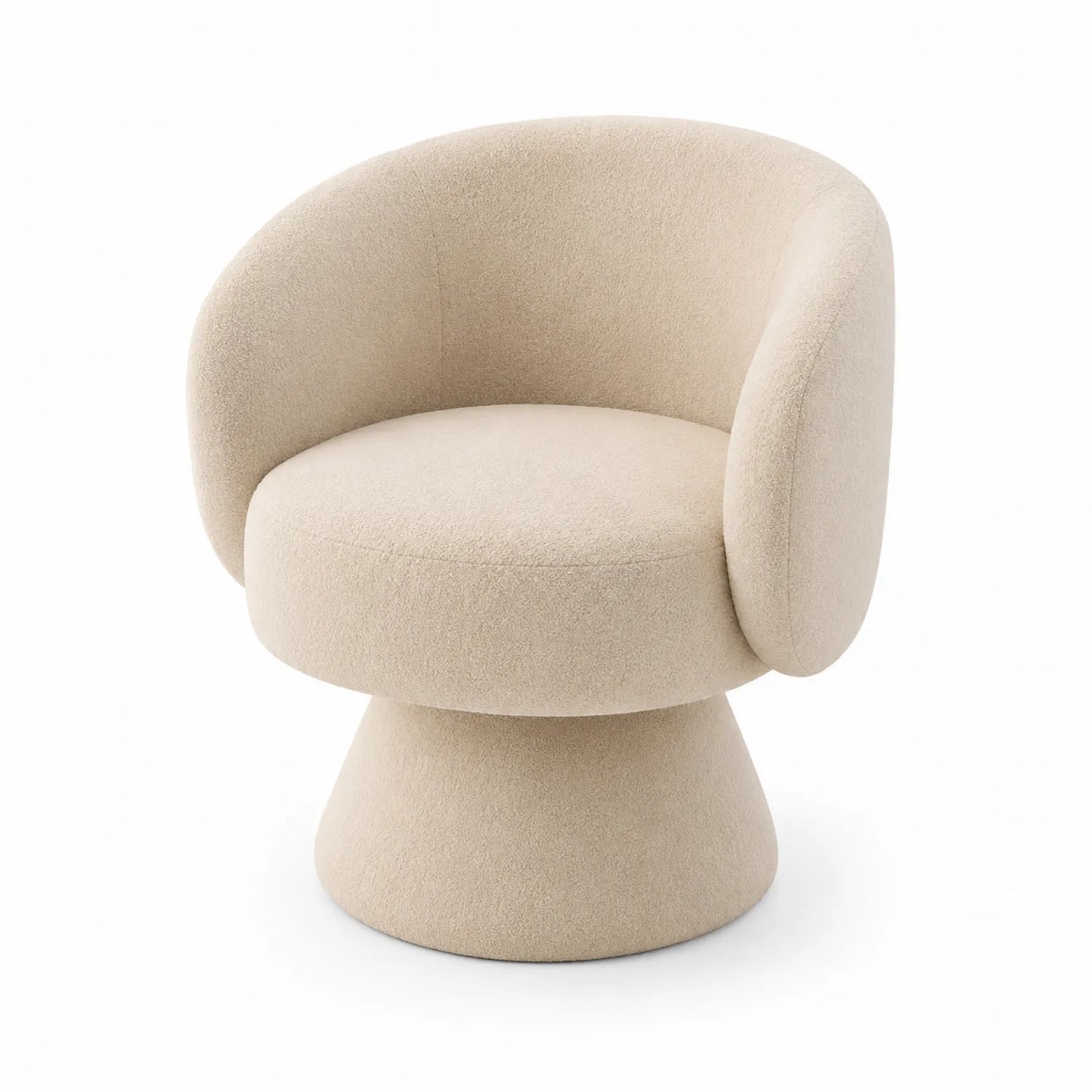 Poltrona Rotante Imbottita in Tessuto Avorio