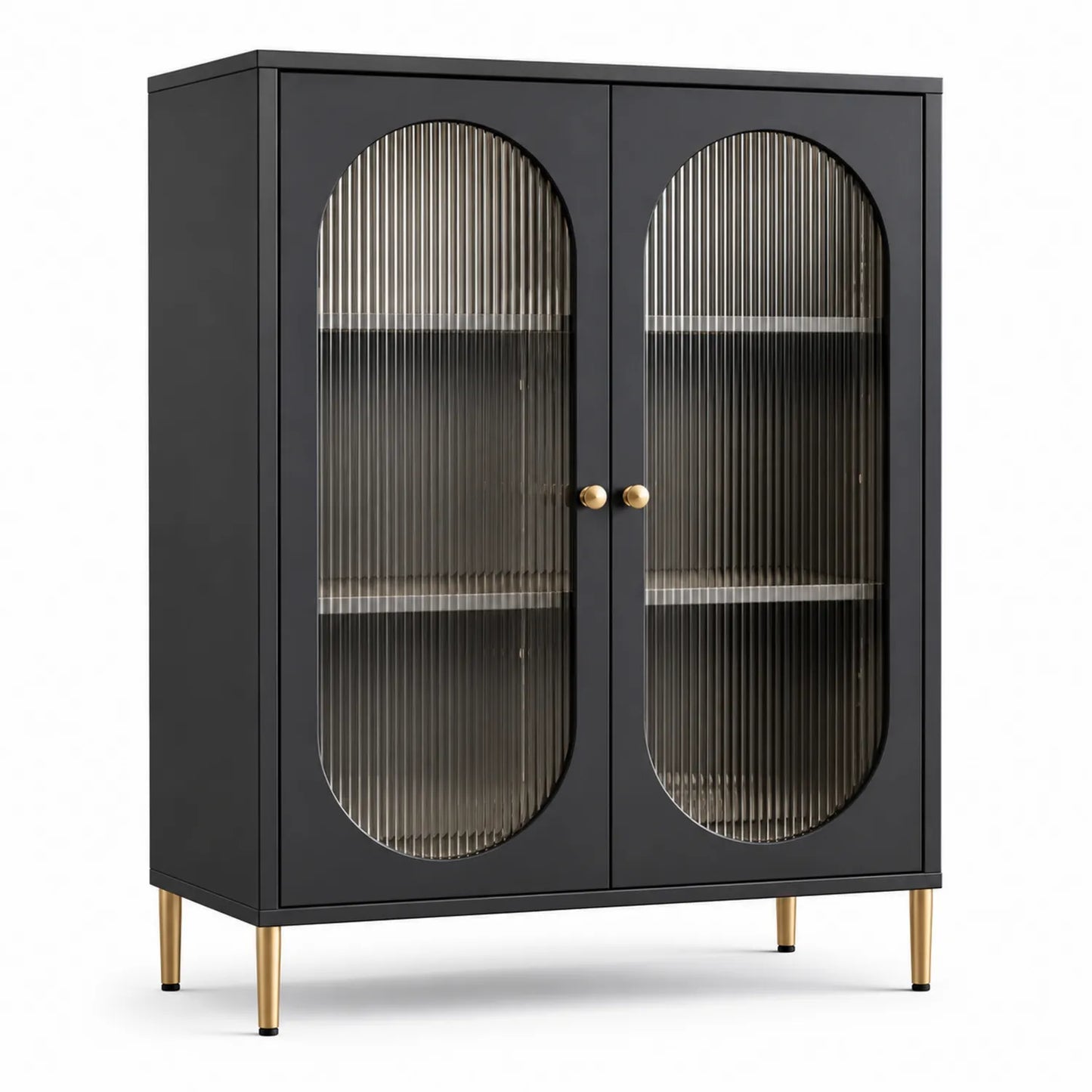 Credenza in Metallo e Vetro Rigato, Nero, 120x40x150cm