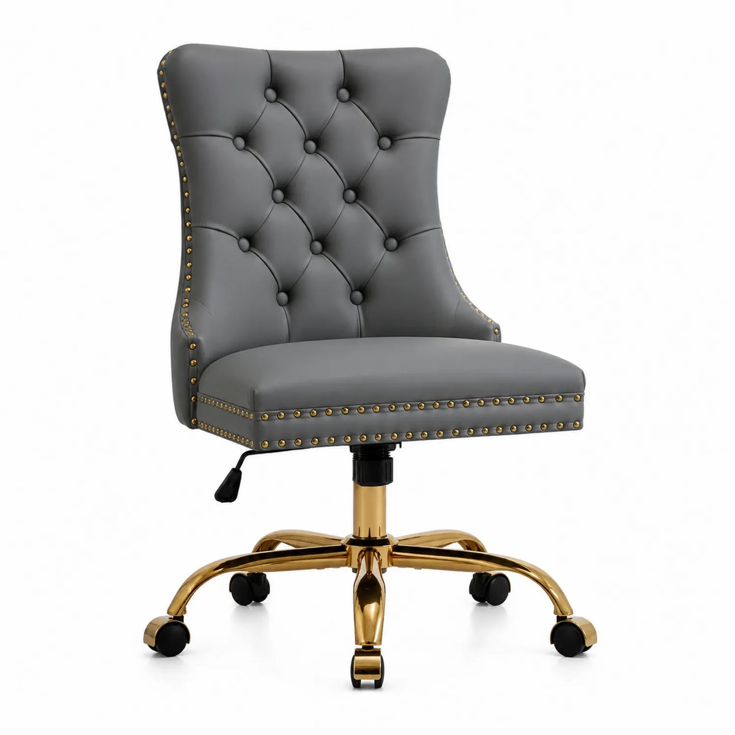 Sedia da ufficio in pelle PU grigia con base in metallo oro
