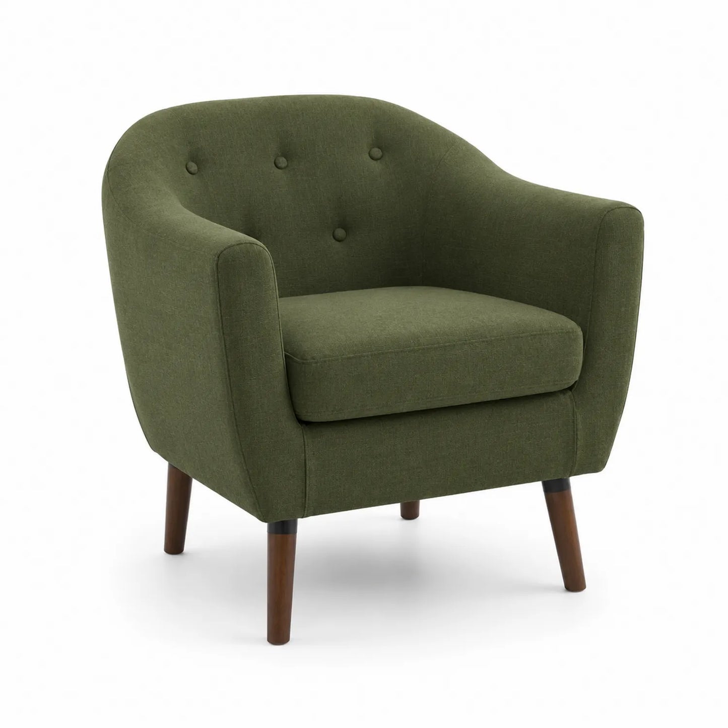 Poltrona in Tessuto Poliestere Verde con Gambe in Legno Massello