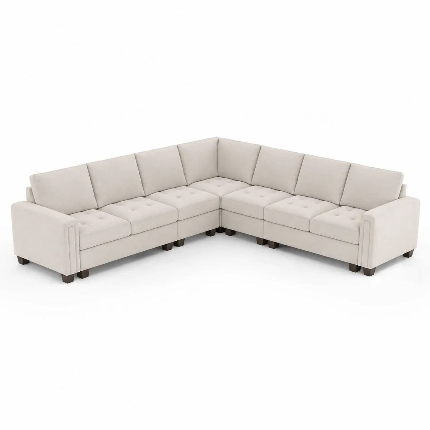 Divano angolare in tessuto poliestere beige 300x300x90cm