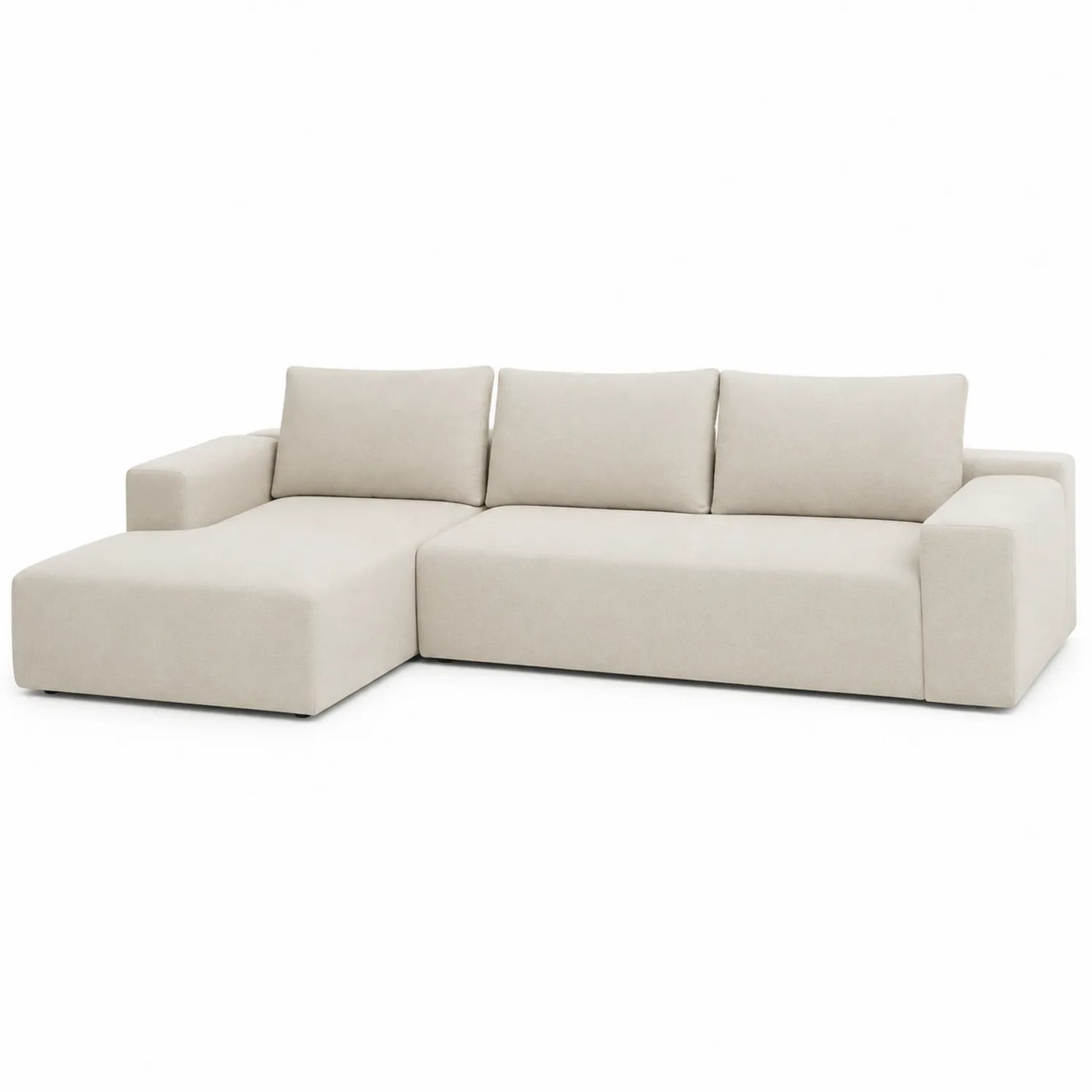 Divano angolare in tessuto beige con chaise longue