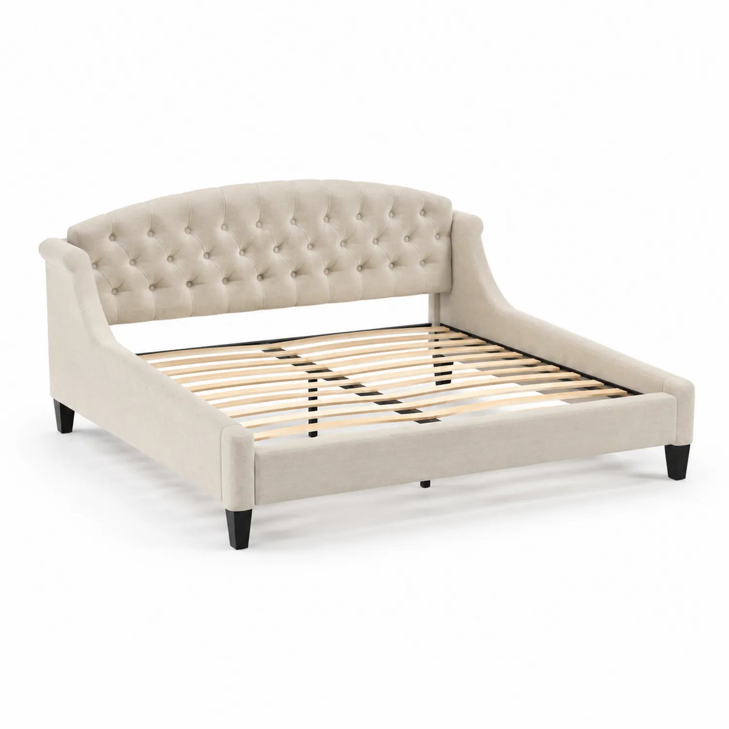 Letto matrimoniale imbottito in tessuto beige 200x160 cm