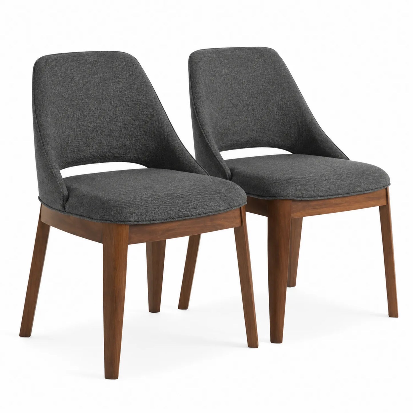 Set di 2 Sedie da Pranzo in Tessuto Grigio Scuro e Legno Massello