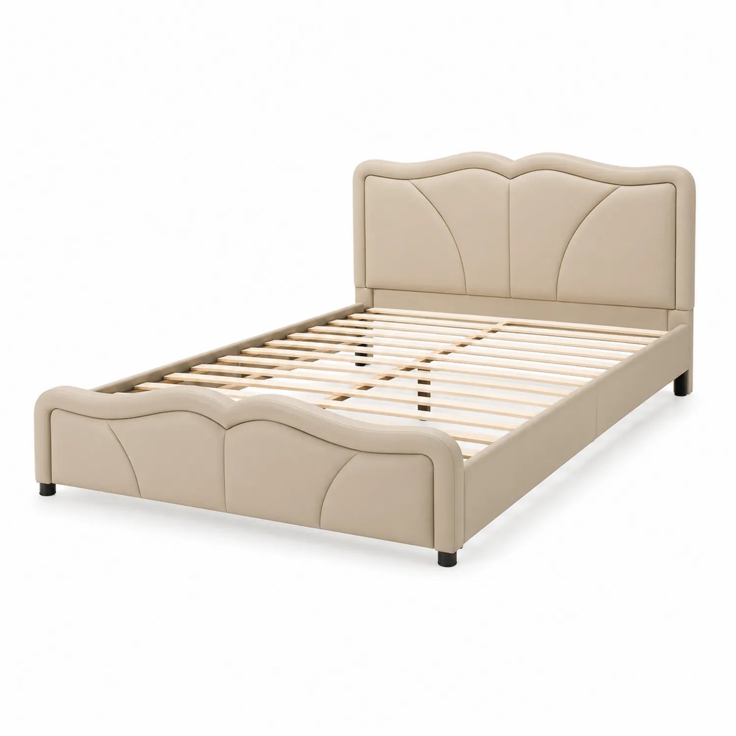 Letto matrimoniale in ecopelle beige con testiera imbottita