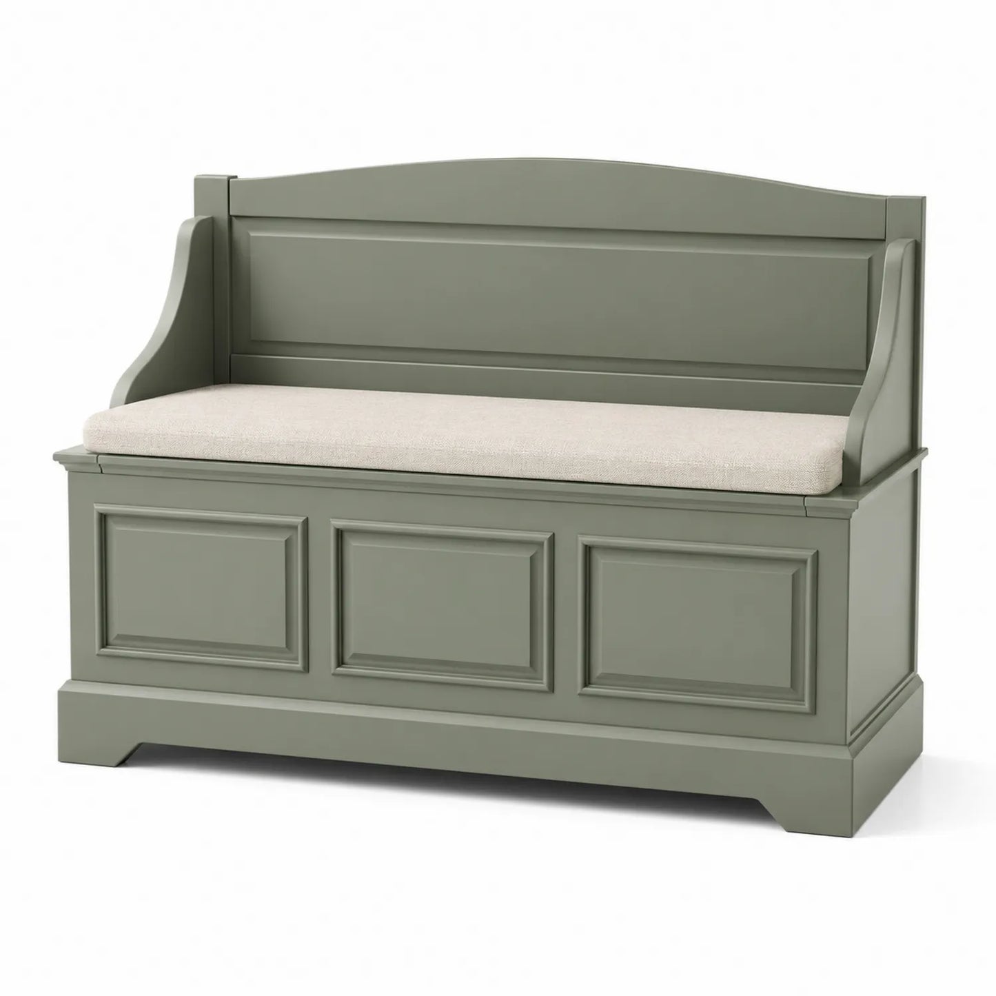 Panca in legno verde con cuscino in tessuto beige 120 cm
