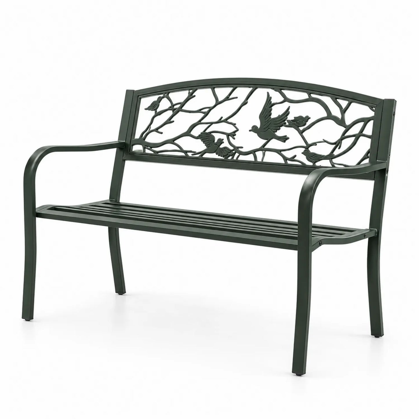 Panca da esterno in metallo design uccelli verde