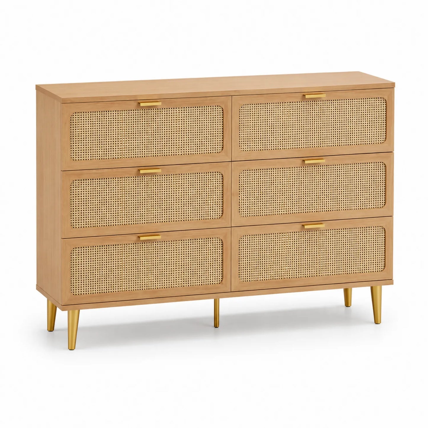 Cassettiera in legno MDF naturale con 6 cassetti in rattan