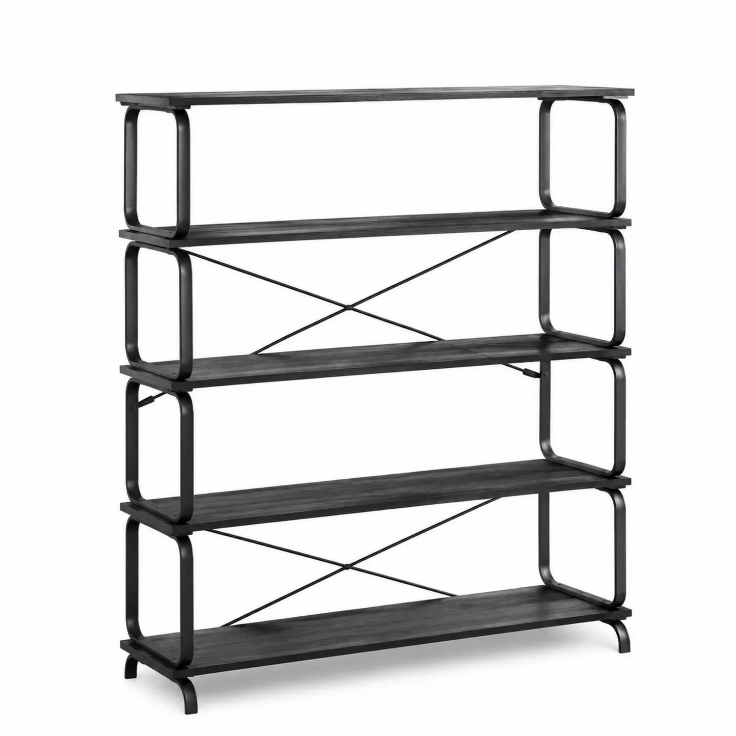 Libreria a 5 Ripiani Metallo e Legno Nero 80x30x150 cm