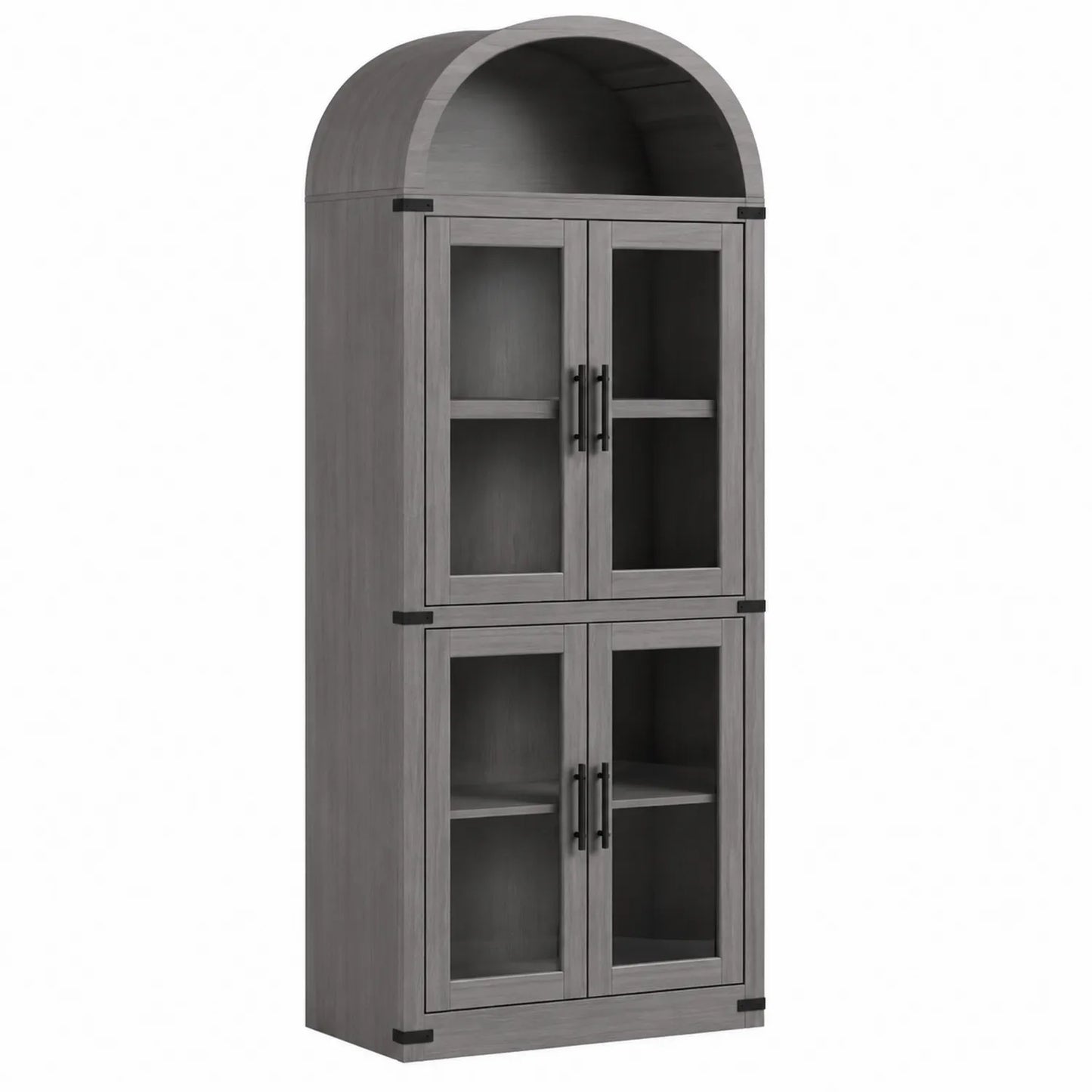 Libreria a Doppe Ante con Vetrine Grigio in Legno MDF