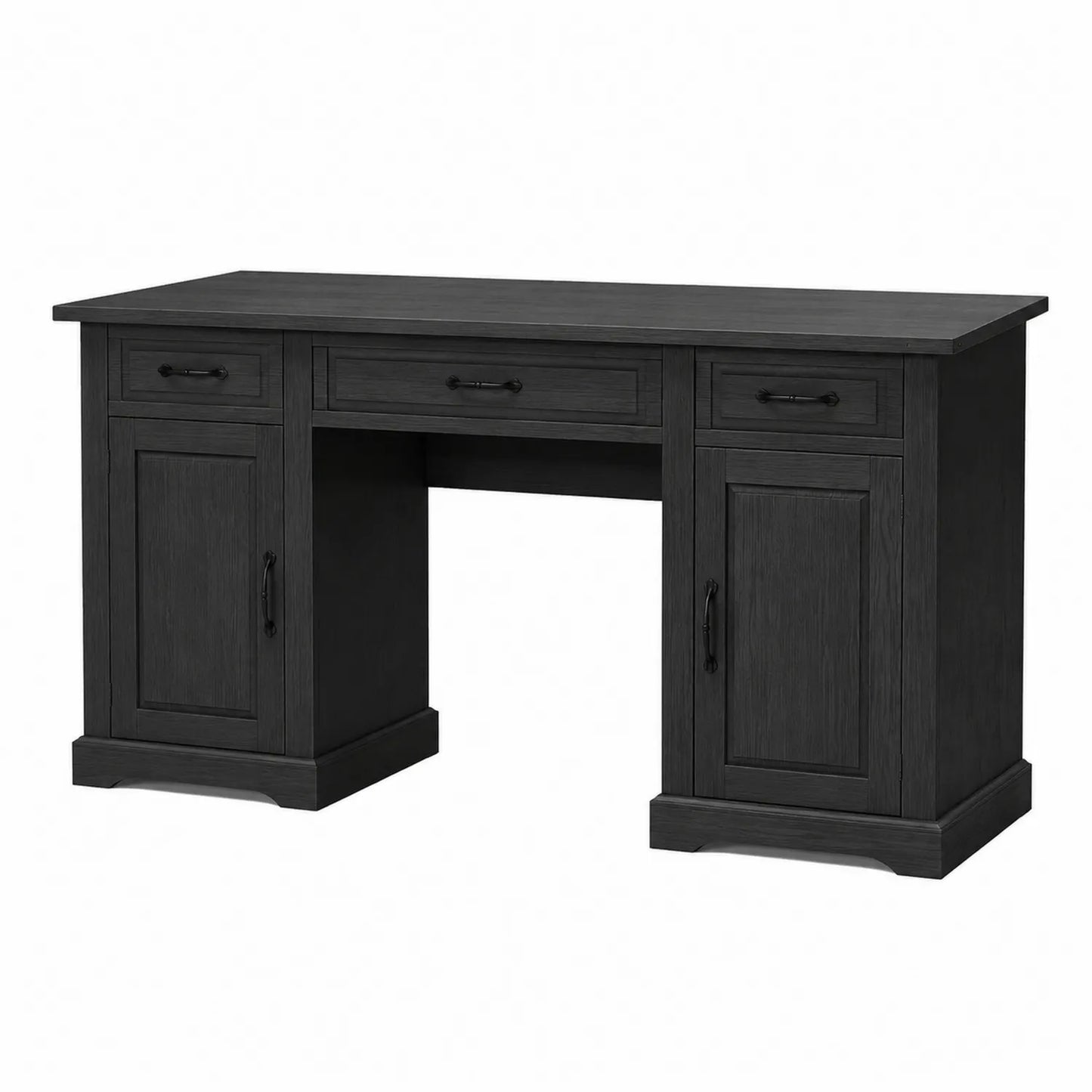 Scrivania rettangolare in MDF nero con cassetti e ante