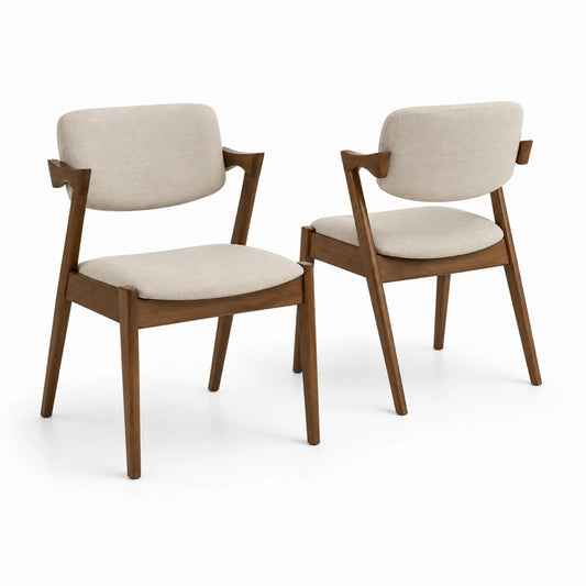 Set di 2 sedie da pranzo in legno e tessuto beige