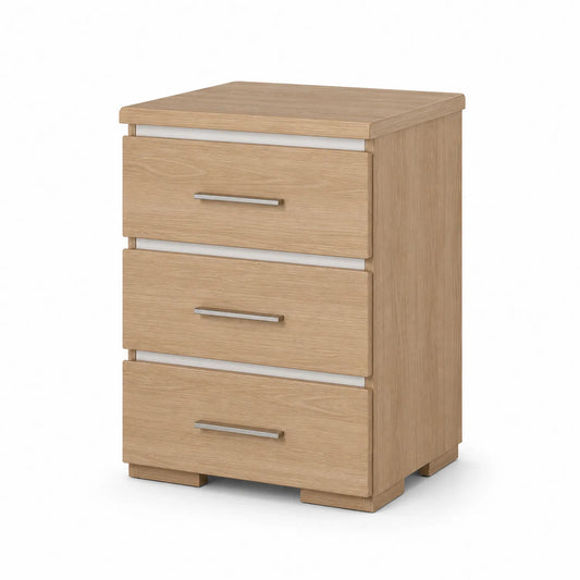 Cassettiera in MDF con impiallacciatura in rovere a tre cassetti