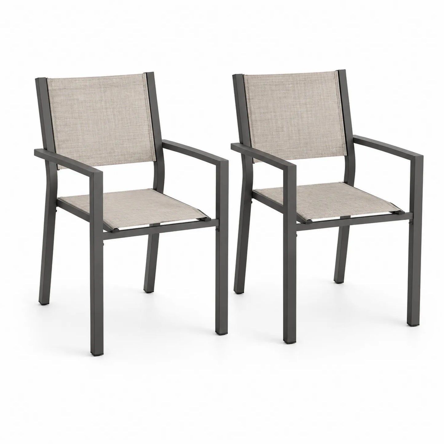 Set di 2 Sedie da Esterno in Alluminio con Tessuto Beige