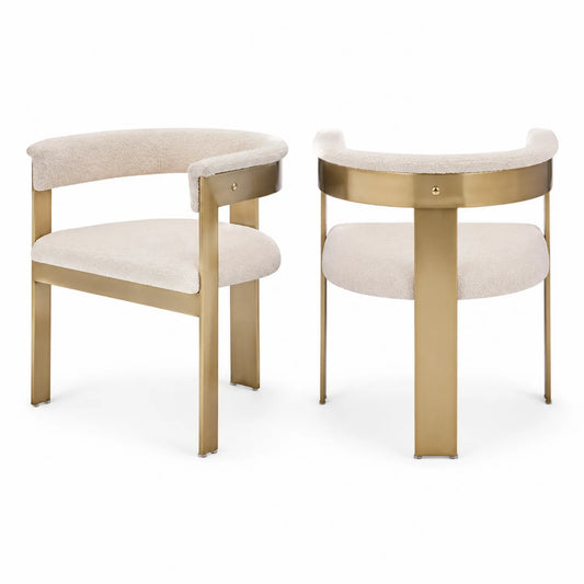 Set di 2 sedie in metallo dorato con seduta in tessuto beige