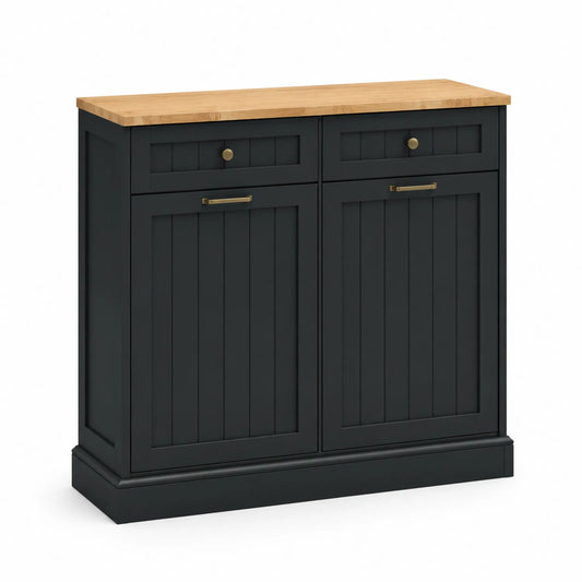 Credenza in MDF nero e quercia con 2 cassetti e 2 ante 80x35x95 cm