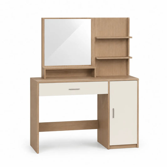 Toletta in Legno MDF con Specchio e Ripiani 100x40x140 cm