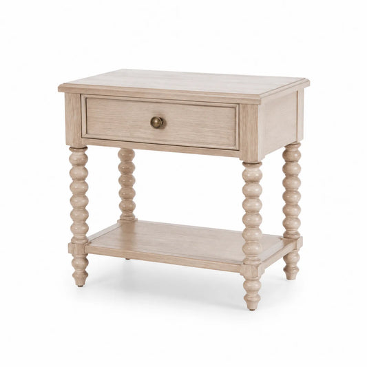 Comodino in legno massello colore Quercia con cassetto e ripiano