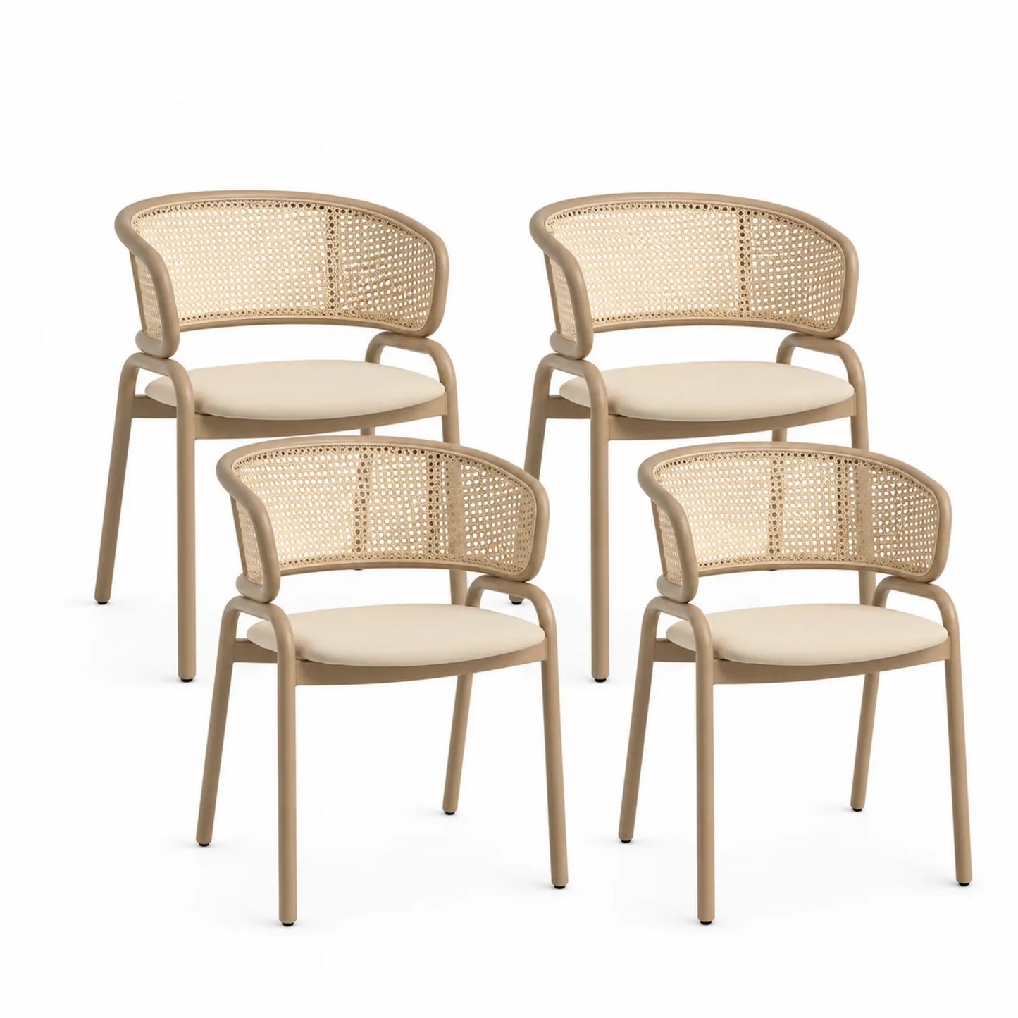 Set di 4 sedie da pranzo in metallo e rattan beige