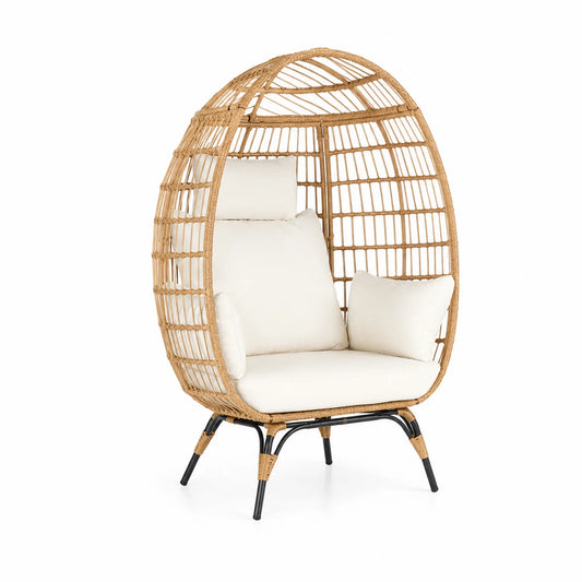 Poltrona da Esterno in Rattan con Cuscini Bianchi