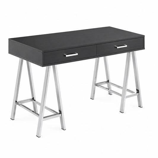 Scrivania in MDF Nero con Gambe in Metallo 120x60x75 cm