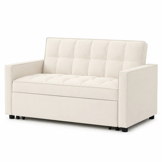 Divano Letto in Poliestere Beige con Cuscini Rimovibili