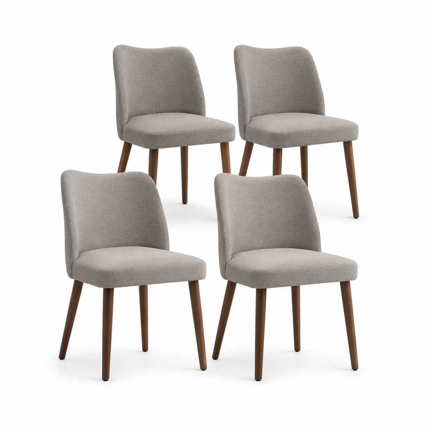 Set di 4 sedie da pranzo in tessuto poliestere grigio con gambe in legno