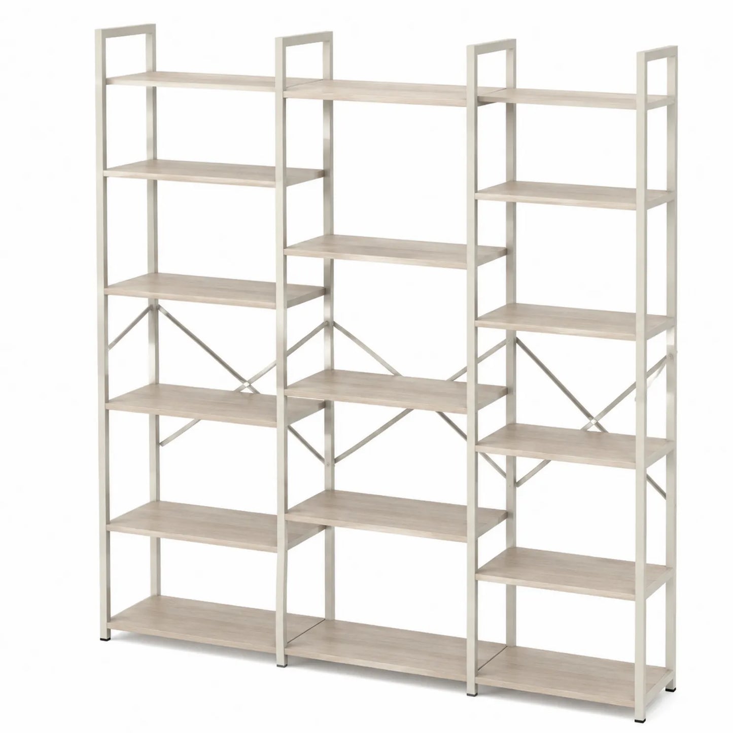 Scaffale modulare in legno e metallo con ripiani multipli