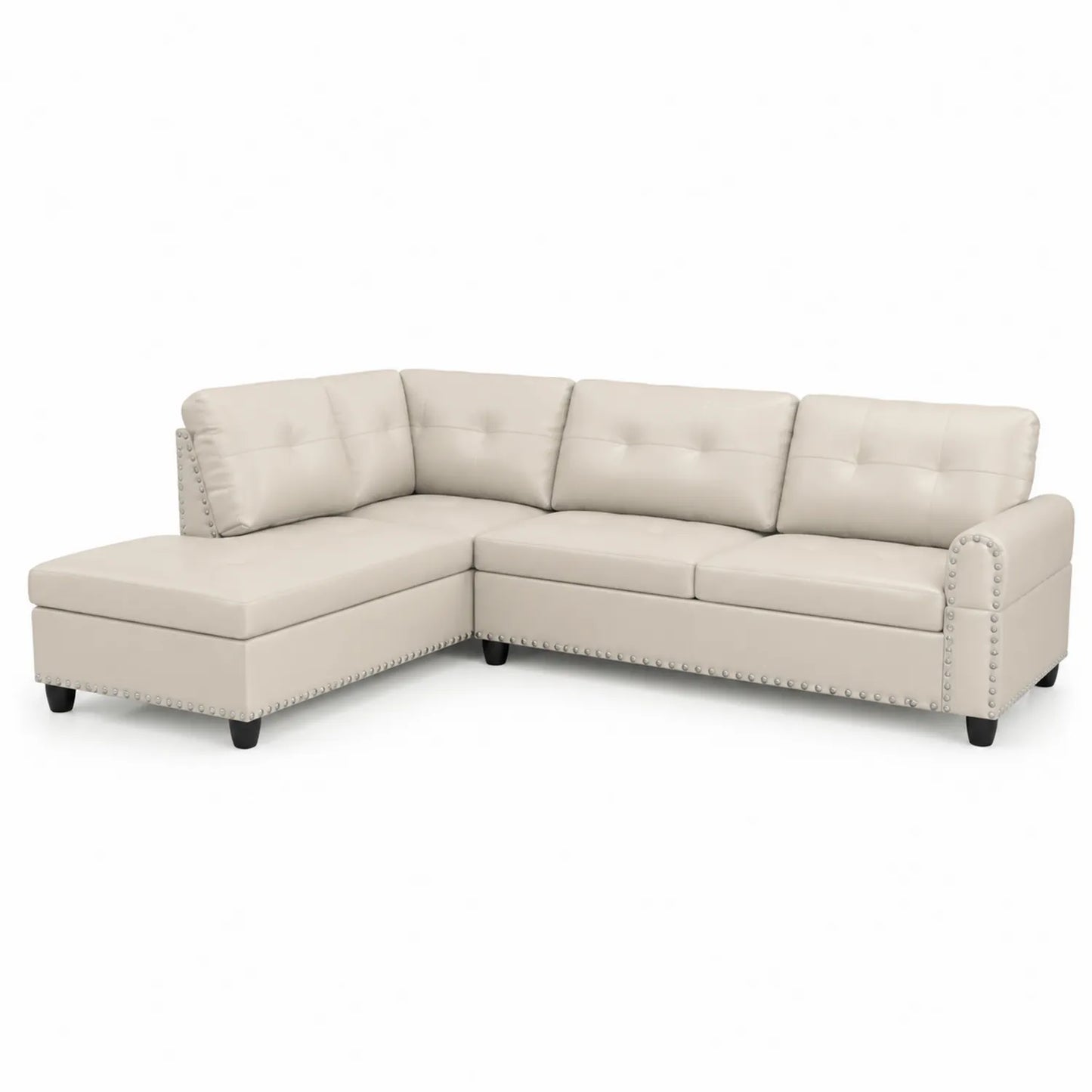 Divano angolare in ecopelle Beige con chaise longue