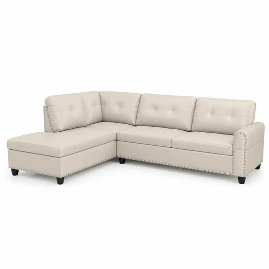 Divano angolare in ecopelle Beige con chaise longue