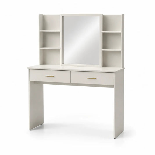 Toeletta in Legno Bianco con Specchio e Cassetti
