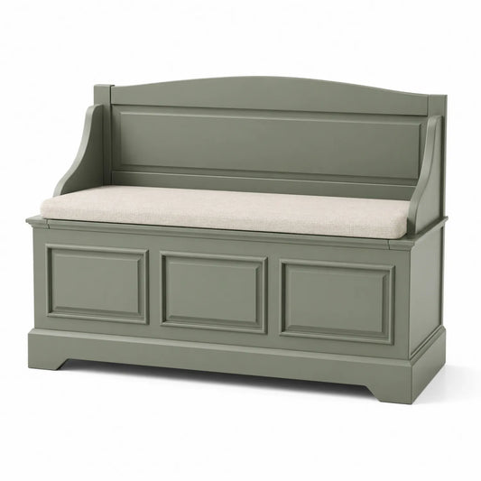 Panca in legno verde con cuscino in tessuto beige 120 cm