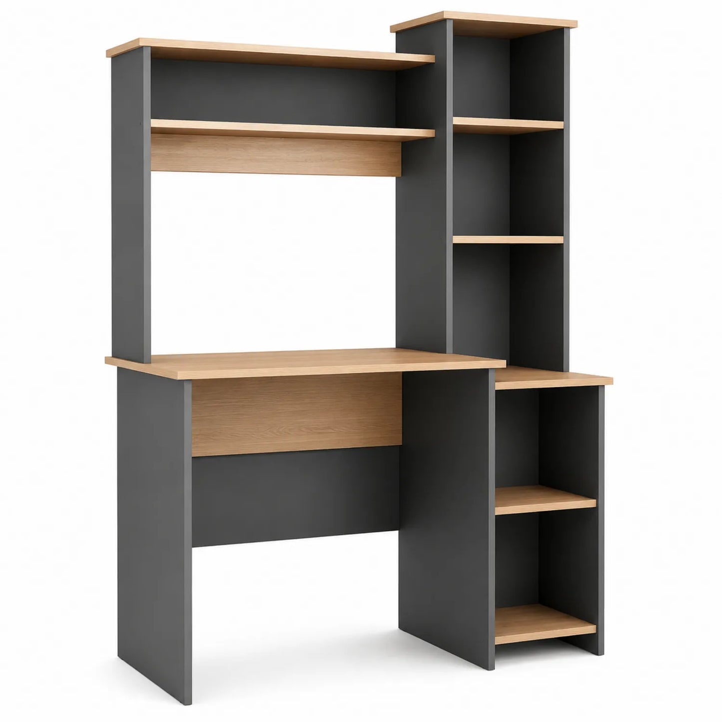 Scrivania in legno e truciolato nero con scaffali 120x50x145 cm