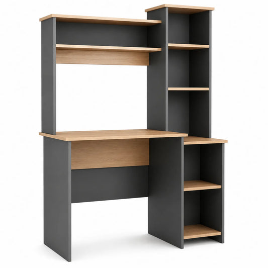 Scrivania in legno e truciolato nero con scaffali 120x50x145 cm