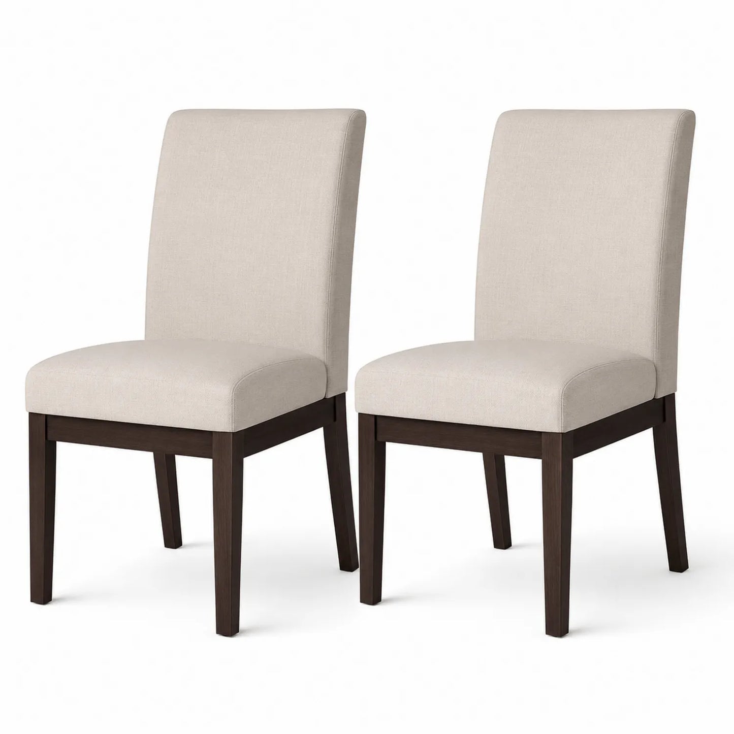 Set di 2 Sedie da Pranzo in Legno con Rivestimento in Tessuto Beige