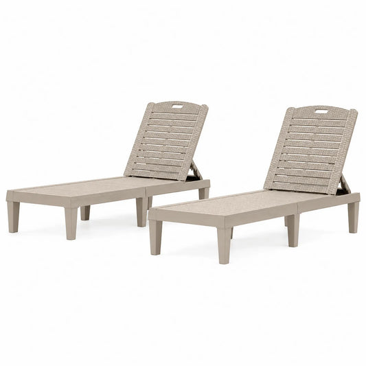 Set di 2 Chaise Longue da Esterno Regolabile in Plastica Beige