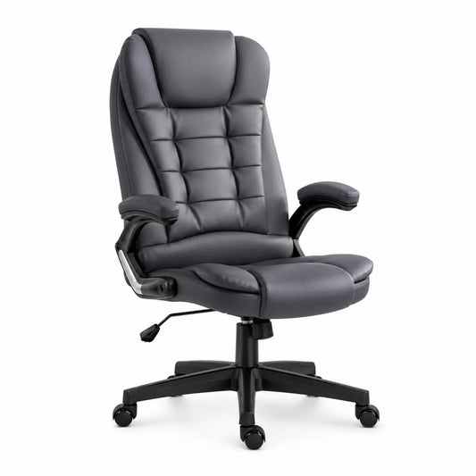 Sedia da ufficio ergonomica in pelle sintetica nera con braccioli regolabili