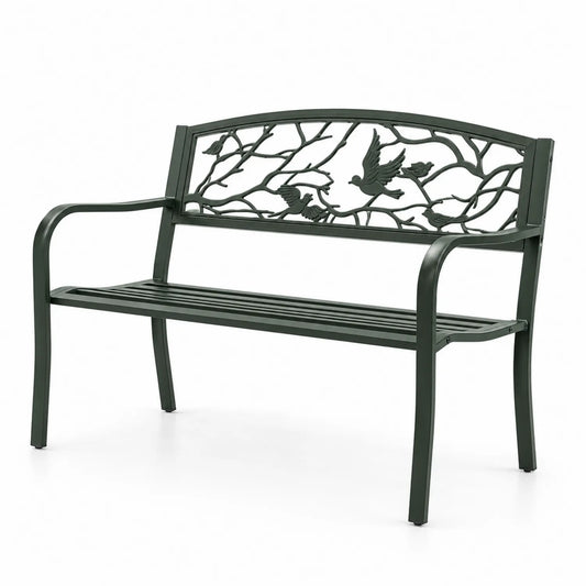 Panca da esterno in metallo design uccelli verde