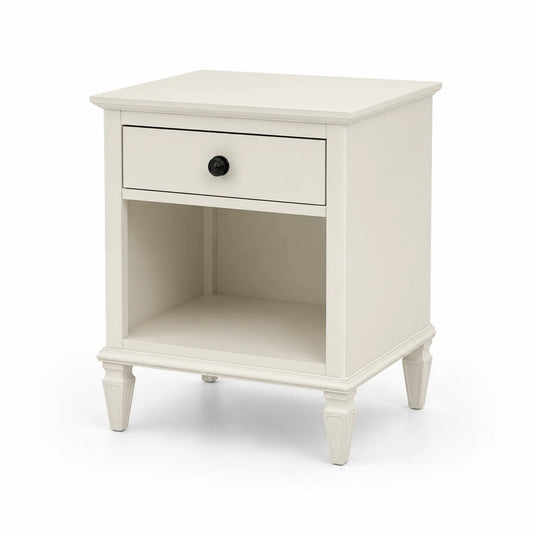 Comodino in Legno Bianco con Cassetto e Spazio Aperto 45x40x60 cm