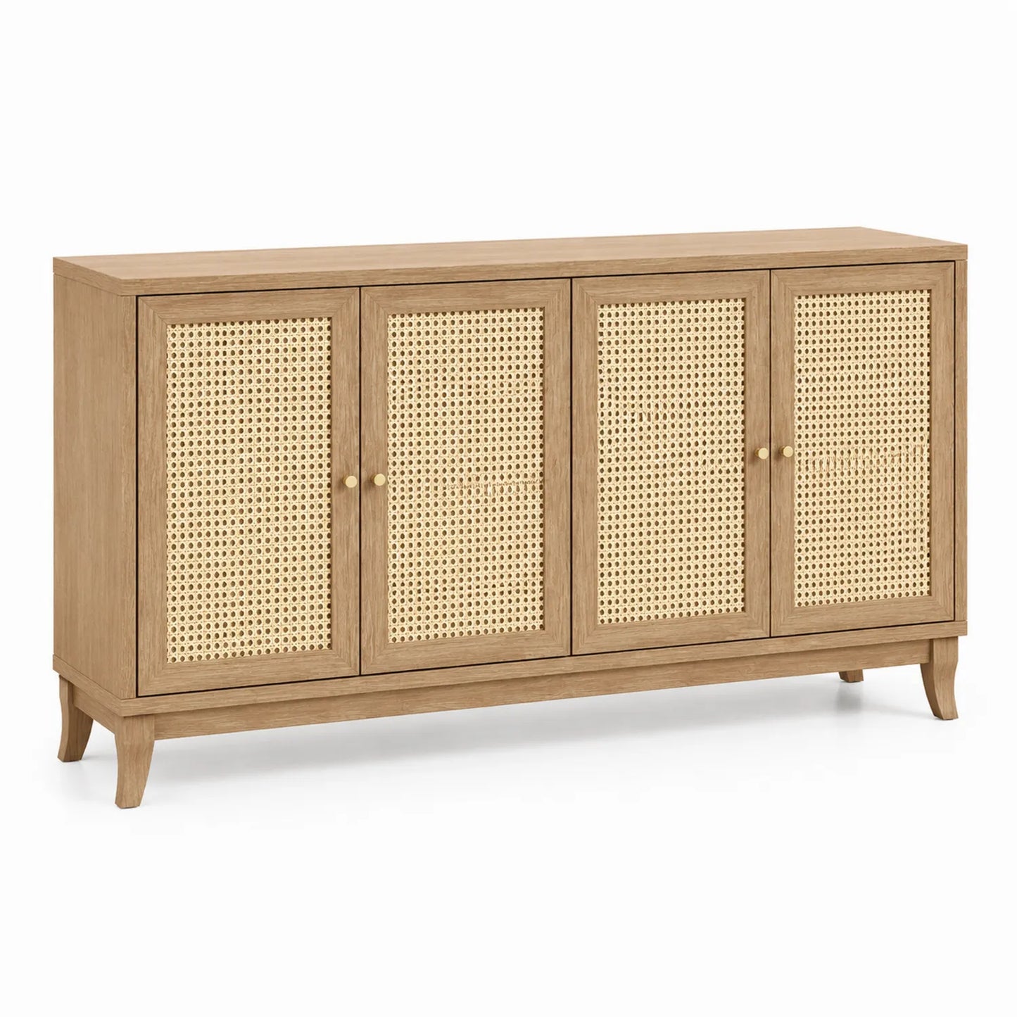 Credenza legno di quercia con ante in rattan, 160x80x40 cm