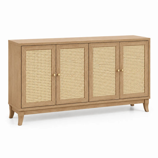 Credenza legno di quercia con ante in rattan, 160x80x40 cm