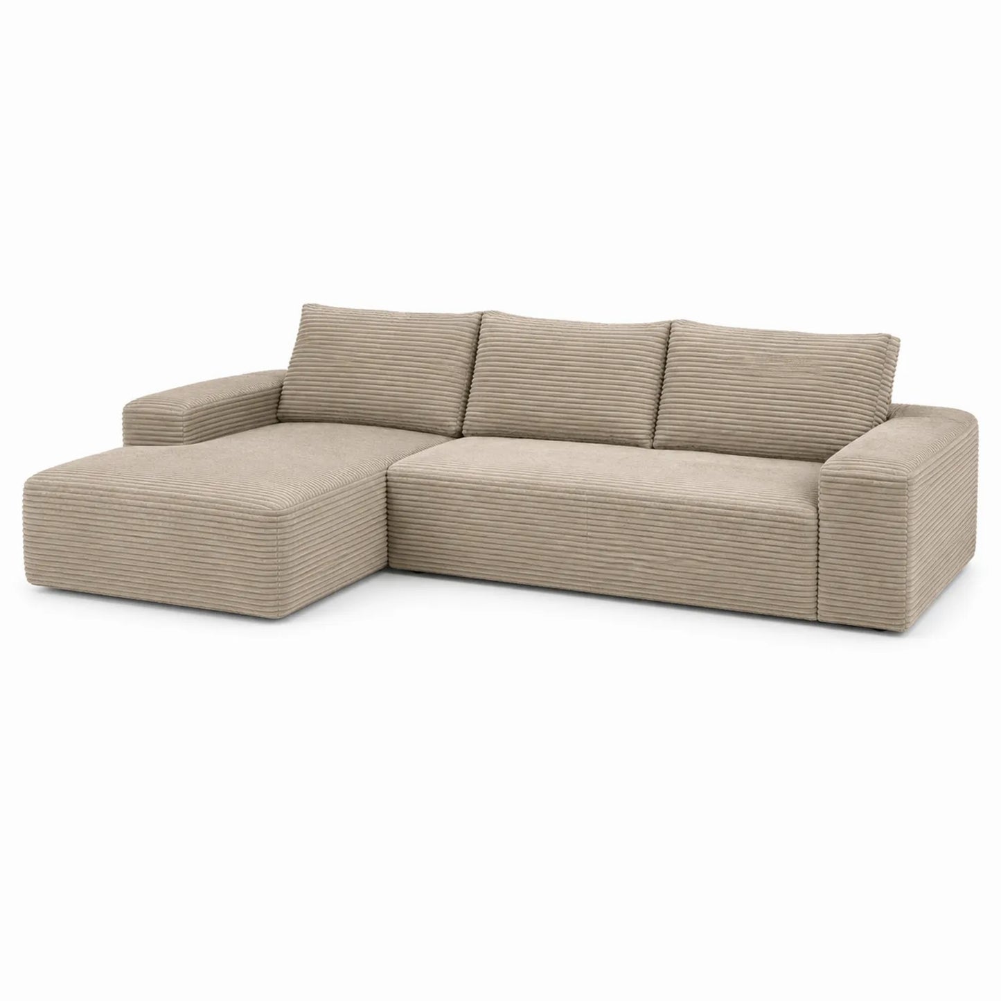 Divano angolare in velluto a coste con chaise longue Beige