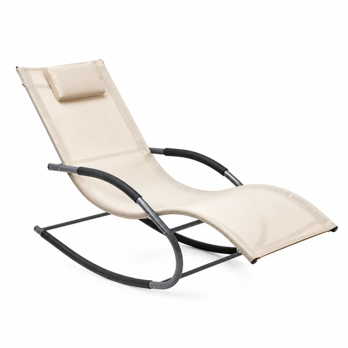 Sedia a dondolo per esterni in acciaio e tessuto textilene beige 150 cm