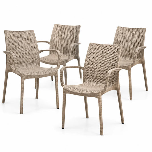 Set di 4 sedie da esterno in polipropilene intrecciato Beige