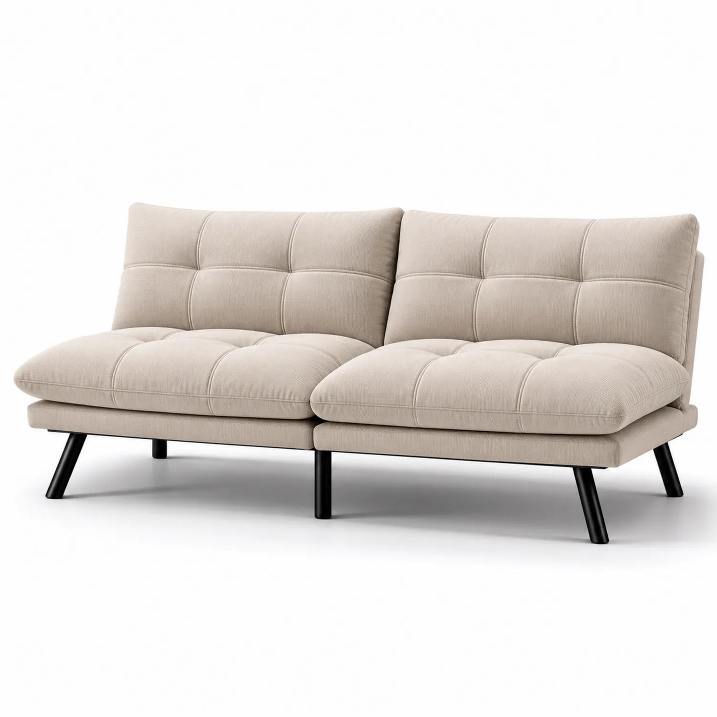 Divano letto 2 posti in tessuto beige con struttura in metallo
