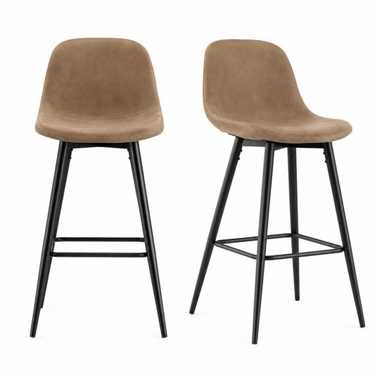 Set di 2 sgabelli in pelle scamosciata marrone e metallo nero