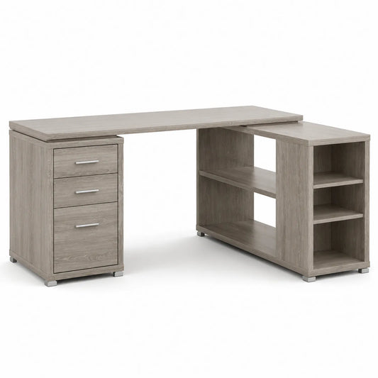 Scrivania ad Angolo con Cassetti e Ripiani in Legno Grigio MDF 150x145x75 cm
