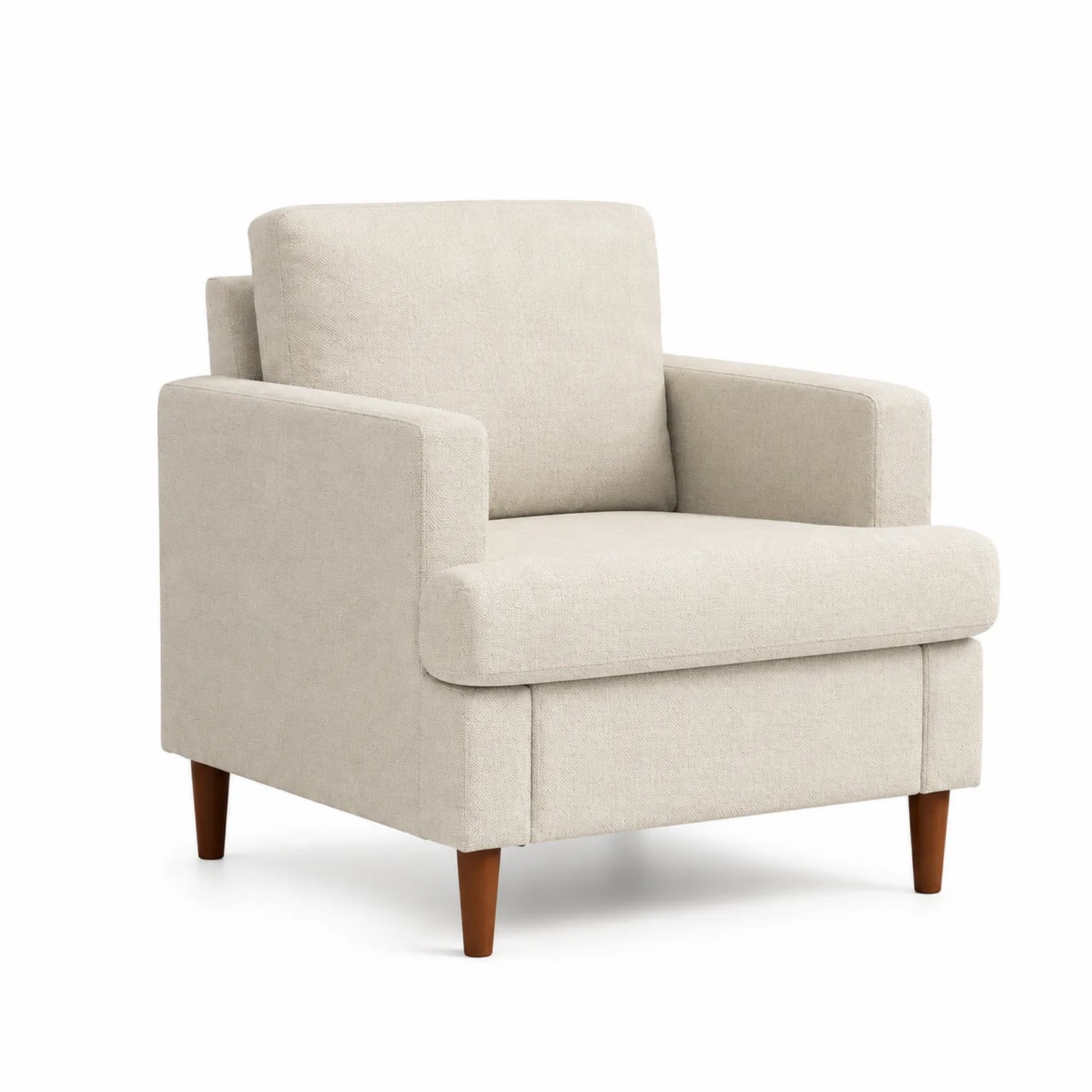 Poltrona in Tessuto Poliestere Beige con Gambe in Legno