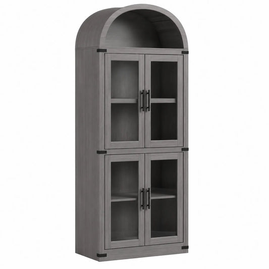Libreria a Doppe Ante con Vetrine Grigio in Legno MDF