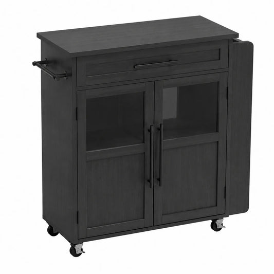 Credenza con Ruote in Legno con Porte in Vetro